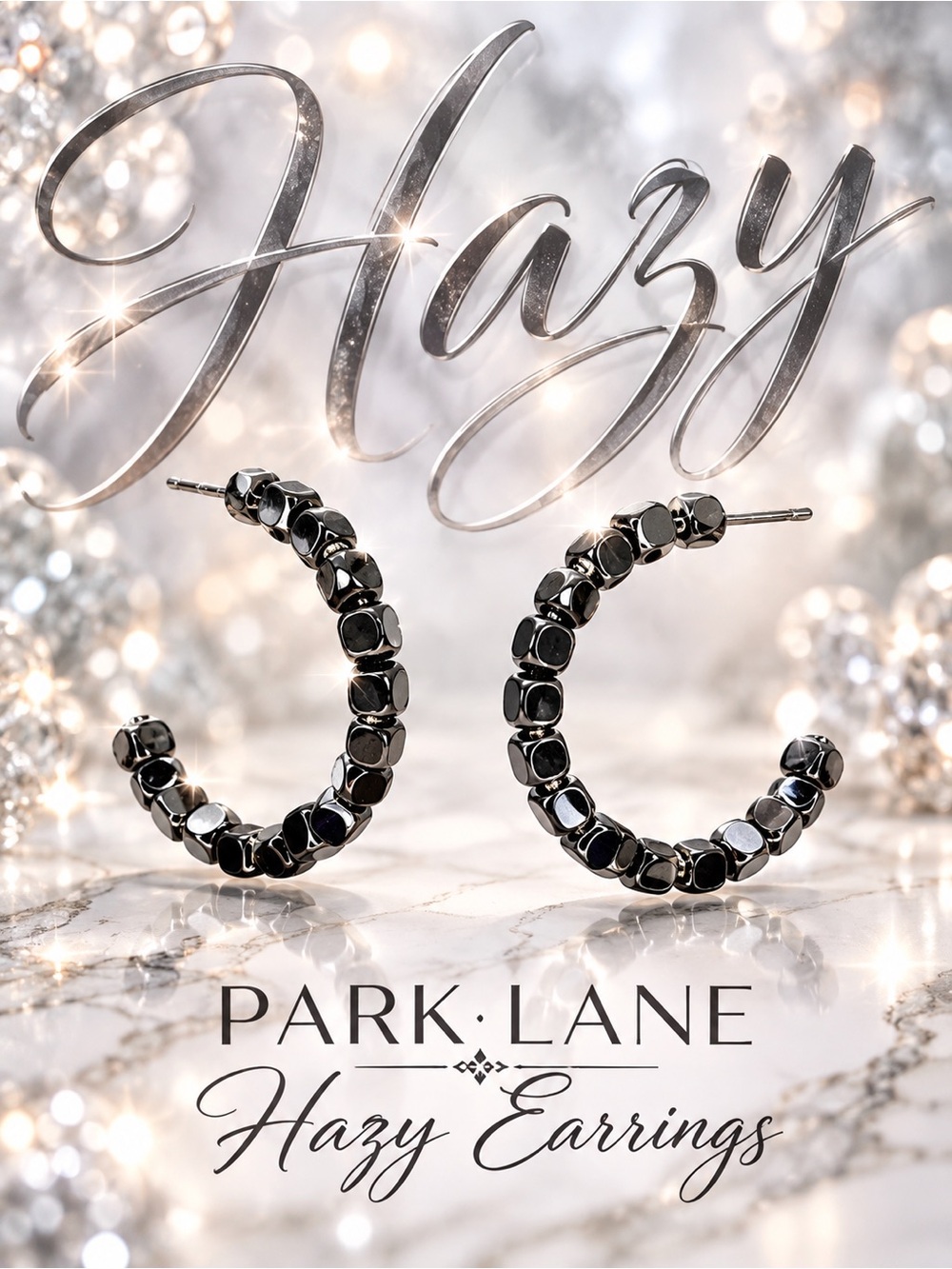 Park Lane Women’s Hazy Earrings Black Hematite Beaded Hoop Statement Jewelry NWT